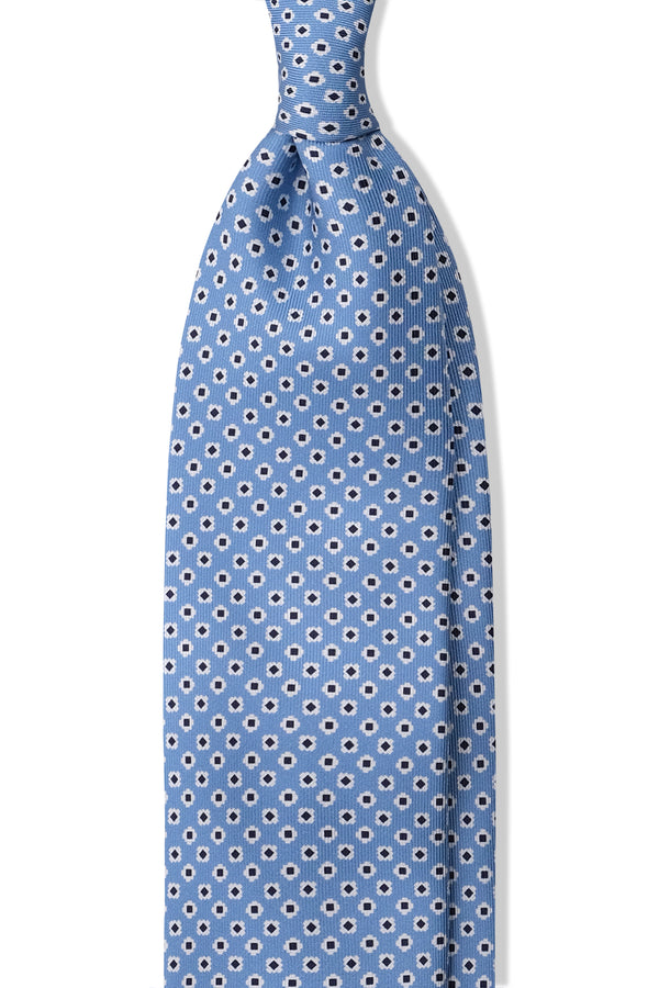 3-Fold Floral Patterned Printed Silk Tie - Light Blue / Navy - Brunati Como®