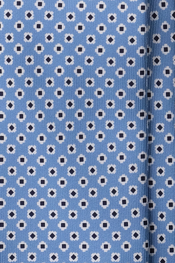 3-Fold Floral Patterned Printed Silk Tie - Light Blue / Navy - Brunati Como®