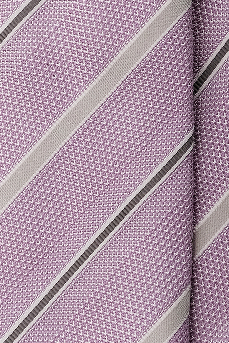 3-Fold Striped Silk Grenadine Tie - Lilac / Taupe / Grey - Brunati Como®