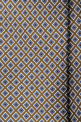 3-Fold Ornamental Pattern Printed Silk Tie - Green/White/Mustard/Royal Blue - Brunati Como®