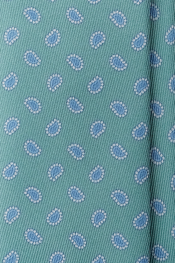 3- Fold Untipped Paisley Silk Tie - Turquoise / Light Blue / White - Brunati Como®