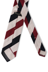 3-Fold Striped Silk Shantung Tie - Burgundy/Navy/Off-White - Brunati Como®
