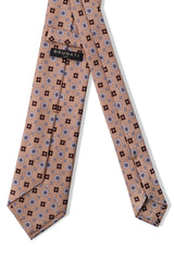 3-Fold Floral Patterned Printed Silk Tie - Beige / Brown / Light Blue Blue