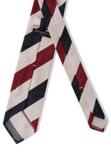 3-Fold Striped Silk Shantung Tie - Burgundy/Navy/Off-White - Brunati Como®