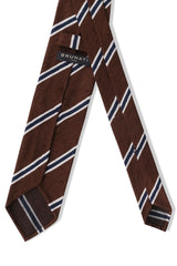 3-Fold Striped Silk Shantung Tie - Brown/Navy/White - Brunati Como®