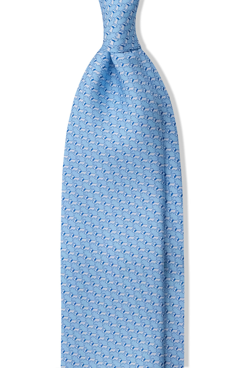 3-Fold Dog Patterned Printed Silk Tie - Light Blue / Blue - Brunati Como®