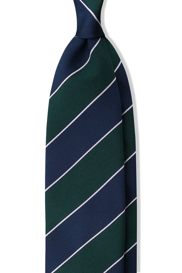 3-Fold Striped Silk Jacquard Repp Tie - Navy/Green/White