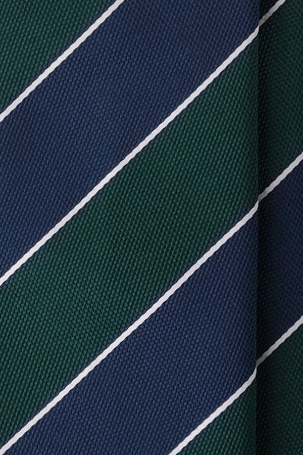 3-Fold Striped Silk Jacquard Repp Tie - Navy/Green/White