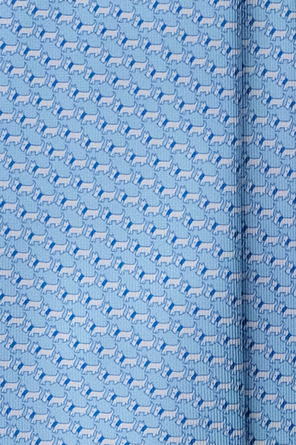 3-Fold Dog Patterned Printed Silk Tie - Light Blue / Blue - Brunati Como®