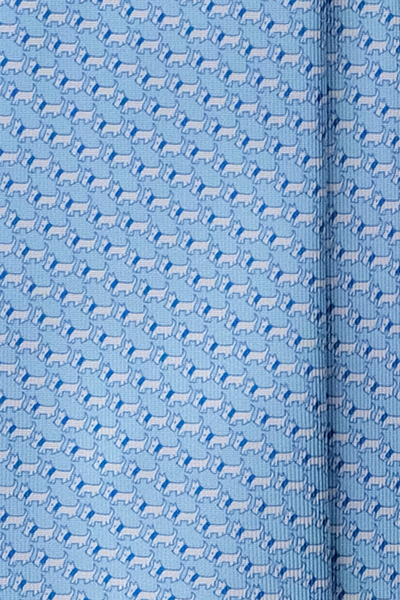 3-Fold Dog Patterned Printed Silk Tie - Light Blue / Blue - Brunati Como®