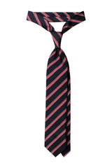 3-Fold Striped Repp Silk Tie - Dark Navy / Red - Brunati Como®