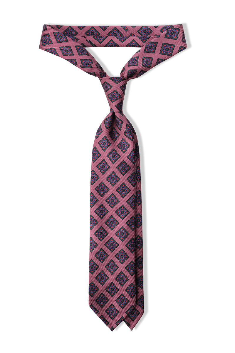 3-Fold Medallion Ancient Madder Silk Tie - Old Pink