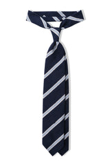 3-Fold Striped Silk Shantung Tie - Navy/Light Blue/White - Brunati Como®