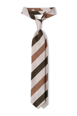 3-Fold Striped Silk Shantung Tie - Olive Green/Beige/Off-White - Brunati Como®