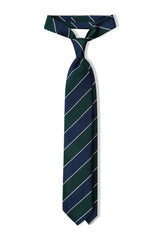 3-Fold Striped Silk Jacquard Repp Tie - Navy/Green/White - Brunati Como®