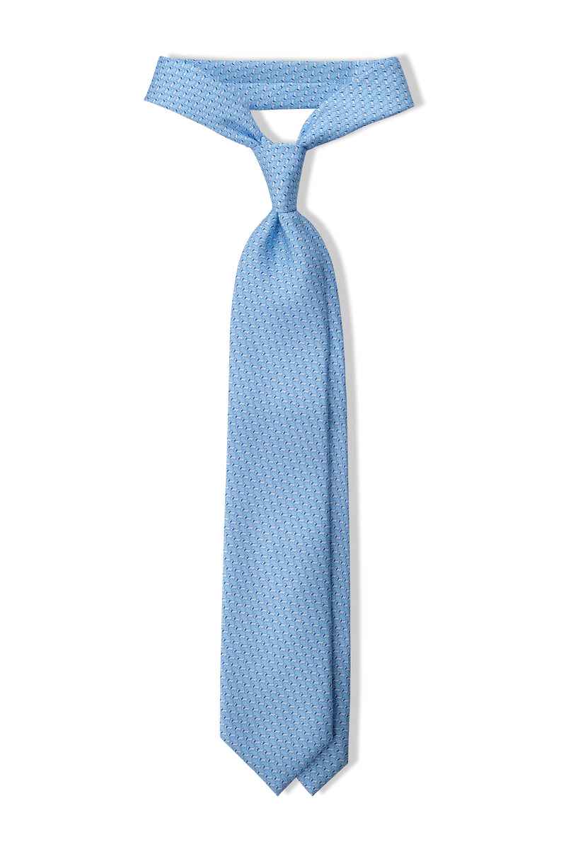 3-Fold Dog Patterned Printed Silk Tie - Light Blue / Blue - Brunati Como®