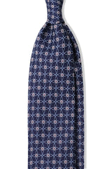 3-Fold Floral Silk Jacquard Tie - Navy / Light Blue / White / Pink