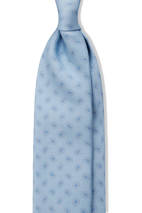 3- Fold Untipped Paisley Silk Tie - Light Blue / White - Brunati Como®