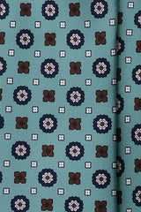 3-Fold Floral Patterned Printed Silk Tie - Mint / Brown / Navy