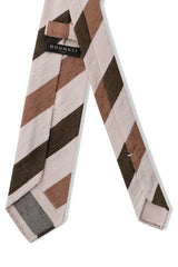 3-Fold Striped Silk Shantung Tie - Olive Green/Beige/Off-White - Brunati Como®