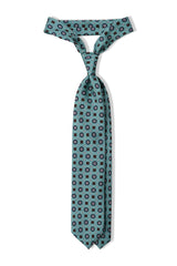 3-Fold Floral Patterned Printed Silk Tie - Mint / Brown / Navy