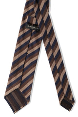3-Fold Striped Silk Wool Tie - Beige/Brown/Navy - Brunati Como®