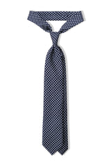 3-Fold Floral Patterned Printed Silk Tie - Navy / Light Blue - Brunati Como®