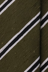 3-Fold Striped Silk Shantung Tie - Olive/Black/White - Brunati Como®
