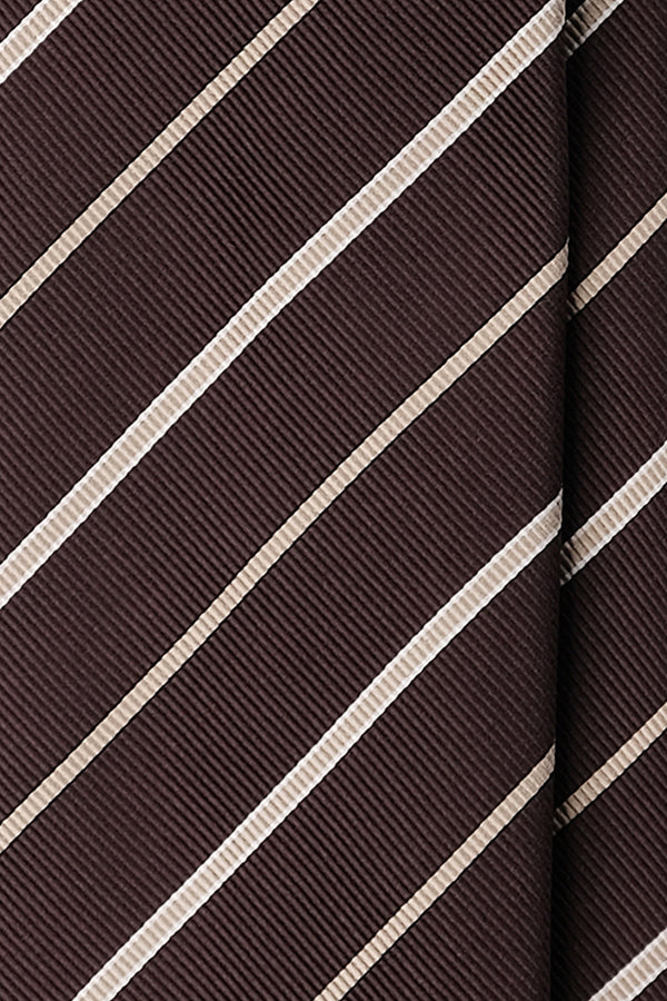 3-Fold Striped Repp Silk Tie - Brown / Beige - Brunati Como®