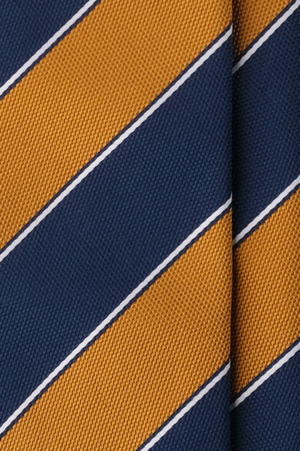 3-Fold Striped Silk Jacquard Repp Tie - Navy/Ocre/White