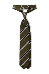 3-Fold Striped Silk Shantung Tie - Olive/Black/White - Brunati Como®