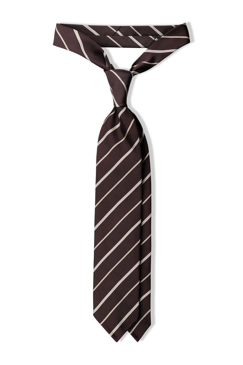 3-Fold Striped Repp Silk Tie - Brown / Beige - Brunati Como®