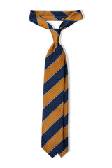 3-Fold Striped Silk Jacquard Repp Tie - Navy/Ocre/White - Brunati Como®