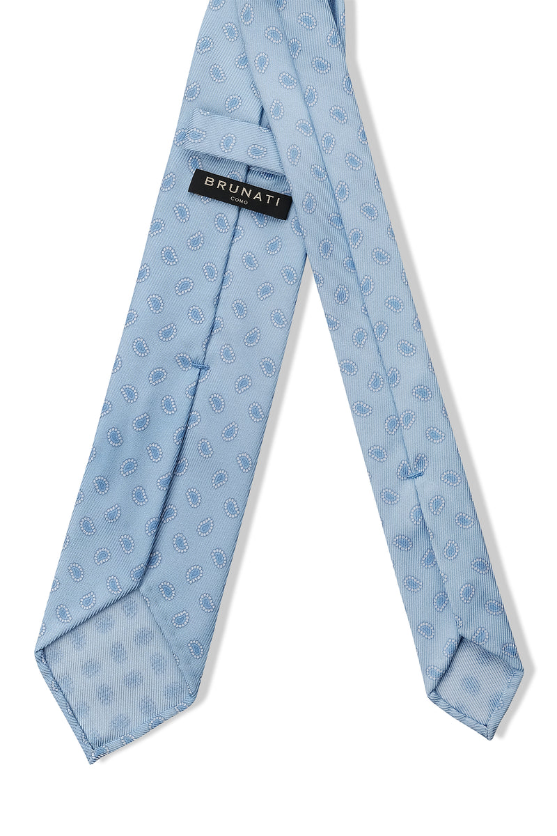 3- Fold Untipped Paisley Silk Tie - Light Blue / White - Brunati Como®