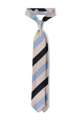 3-Fold Striped Silk Shantung Tie - Light Blue/Navy/Off-White - Brunati Como®