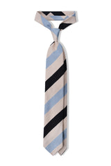 3-Fold Striped Silk Shantung Tie - Light Blue/Navy/Off-White - Brunati Como®