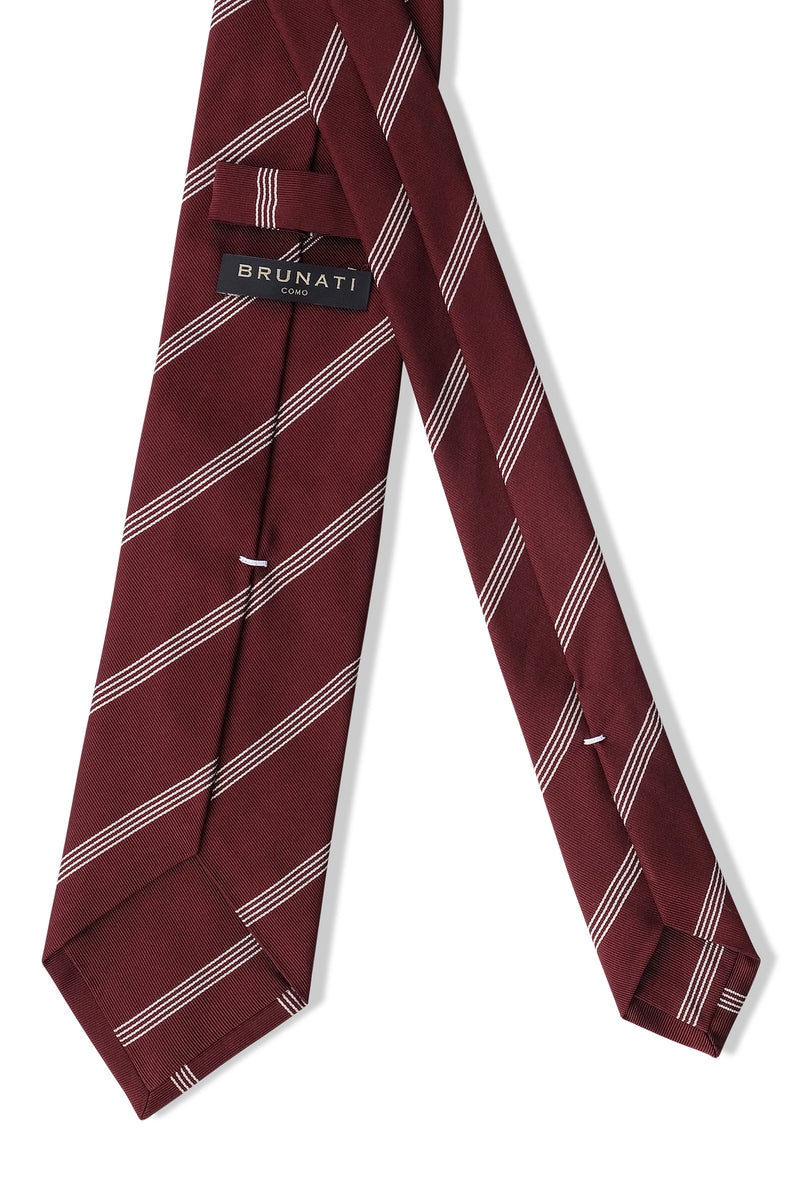 3-Fold Striped Repp Silk Tie - Bordeaux / White - Brunati Como®