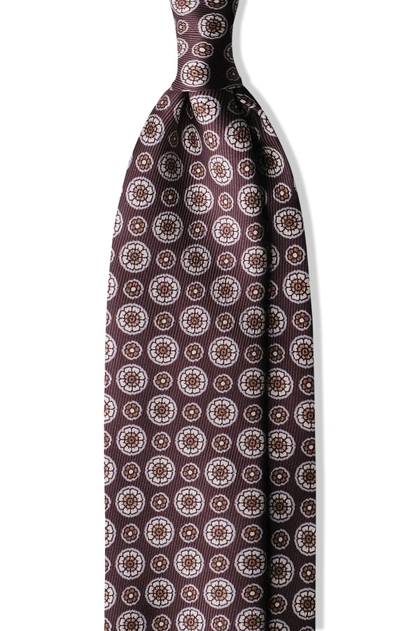 3-Fold Floral Ancient Madder Silk Tie - Brown