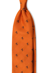 3-Fold Untipped Silk Jacquard Repp Tie - Orange / Brown