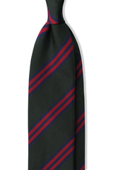 3-Fold Striped Repp Silk Tie - Forest / Navy / Red - Brunati Como®