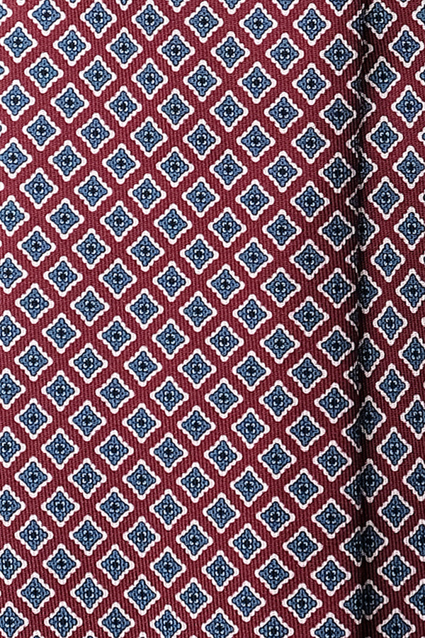 3-Fold Ornamental Pattern Printed Silk Tie - Red/White/Blue/Navy - Brunati Como®