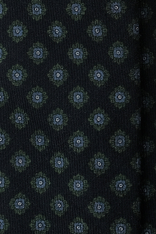 3-Fold Floral Macclesfield Wool Tie - Dark Navy / Green / Light Blue - Brunati Como®