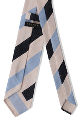 3-Fold Striped Silk Shantung Tie - Light Blue/Navy/Off-White - Brunati Como®