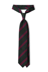 3-Fold Striped Repp Silk Tie - Forest / Navy / Red - Brunati Como®