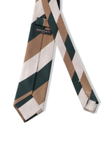 3-Fold Striped Repp Silk Tie - Forest / Beige Gold / White