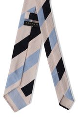 3-Fold Striped Silk Shantung Tie - Light Blue/Navy/Off-White - Brunati Como®