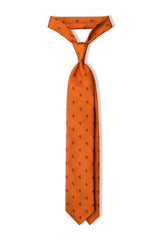 3-Fold Untipped Silk Jacquard Repp Tie - Orange / Brown