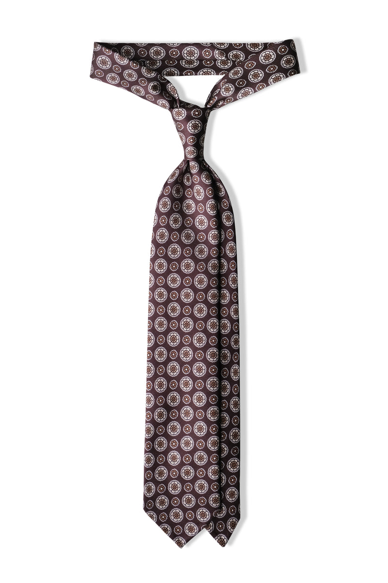 3-Fold Floral Ancient Madder Silk Tie - Brown