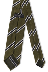3-Fold Striped Silk Shantung Tie - Olive/Black/White - Brunati Como®