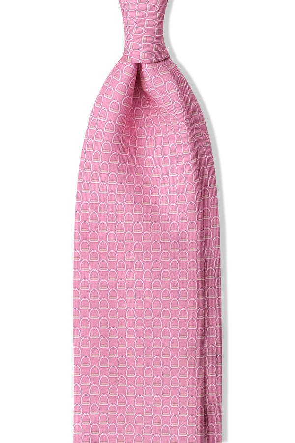 3-Fold Stirrup Patterned Printed Silk Tie - Pink - Brunati Como®